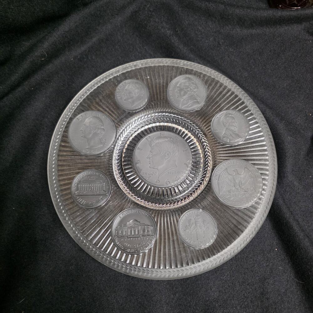 1964 Vintage Crystal Coins Plate Embossed Imperial Glass Collectors Plate